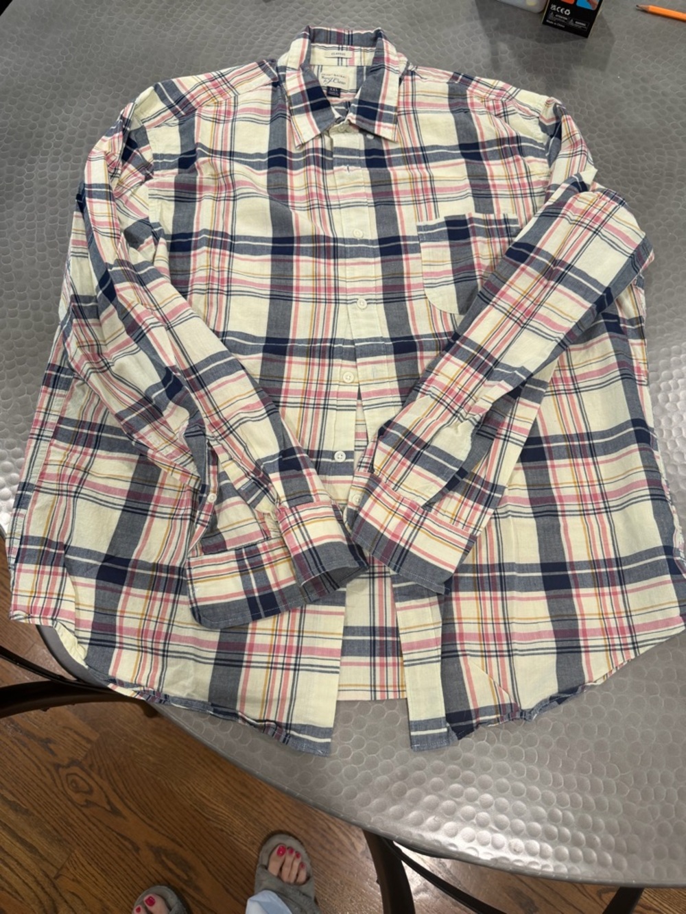 J. Crew Men's Plaid Button-Down Shirt in Navy, Cream & Red